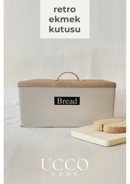 Metal Retro Ekmek Kutusu 31X21X18 cm – Ahşap Görünümlü Kapak - Geniş Hacimli Vintage Saklama Kutusu