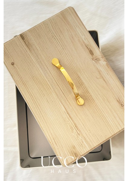 Metal Retro Ekmek Kutusu 31X21X18 cm – Ahşap Görünümlü Kapak - Geniş Hacimli Vintage Saklama Kutusu