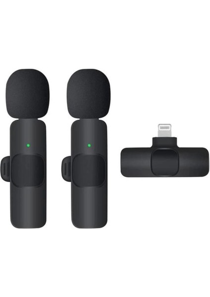 K9 Kablosuz Yaka Mikrofonu Lightning 2’li Mini Mikrofon Youtube Tik Tok 2 Adet