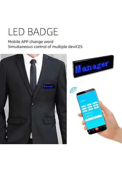 Matrix Kayan LED Yaka Rozeti Mobil Kontrollü Dijital Etiket 9×3cm fiyatları