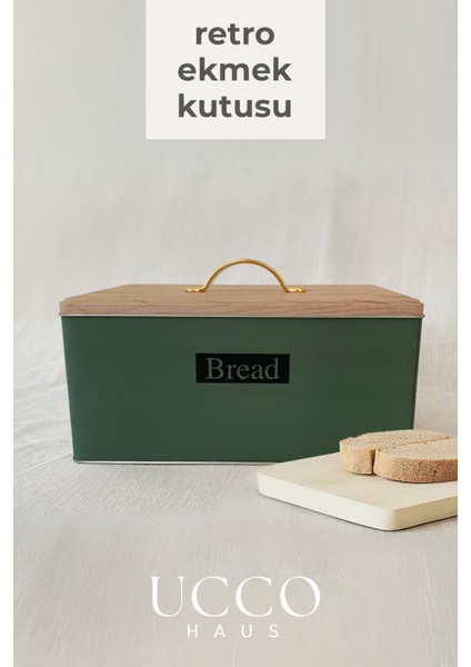 Metal Retro Ekmek Kutusu 31X21X18 cm – Ahşap Görünümlü Kapak - Geniş Hacimli Vintage Saklama Kutusu