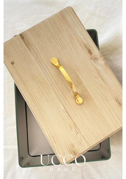 Metal Retro Ekmek Kutusu 31X21X18 cm – Ahşap Görünümlü Kapak - Geniş Hacimli Vintage Saklama Kutusu