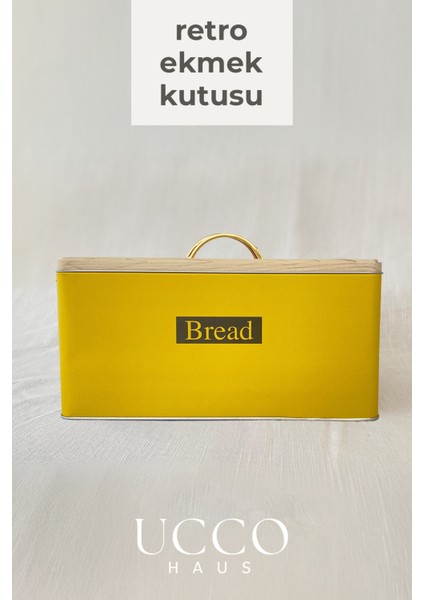 Metal Retro Ekmek Kutusu 31X21X18 cm – Ahşap Görünümlü Kapak - Geniş Hacimli Vintage Saklama Kutusu
