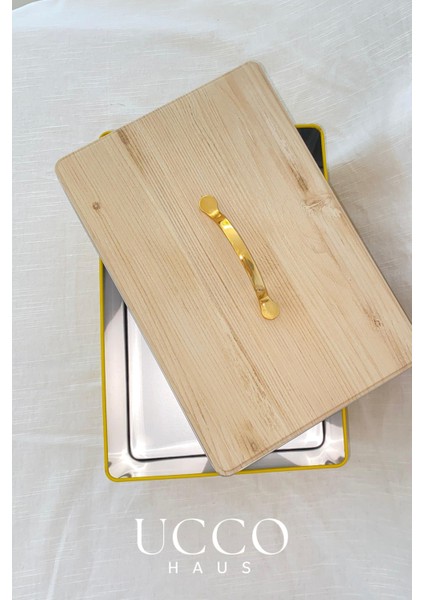 Metal Retro Ekmek Kutusu 31X21X18 cm – Ahşap Görünümlü Kapak - Geniş Hacimli Vintage Saklama Kutusu