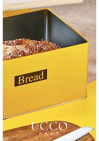 Metal Retro Ekmek Kutusu 31X21X18 cm – Ahşap Görünümlü Kapak - Geniş Hacimli Vintage Saklama Kutusu