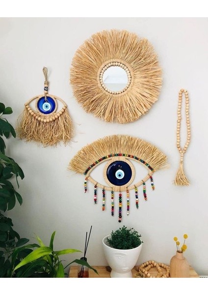 4lü Rafya Duvar Süsü Nazar Boncuklu