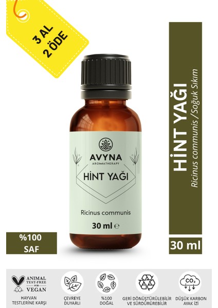 Hint Yağı ( Yoğun Kıvamlı Yağ ) 30 ml Soğuk Sıkım %100 Saf ve Doğal (Castor Oil) - 3 Al 2 Öde