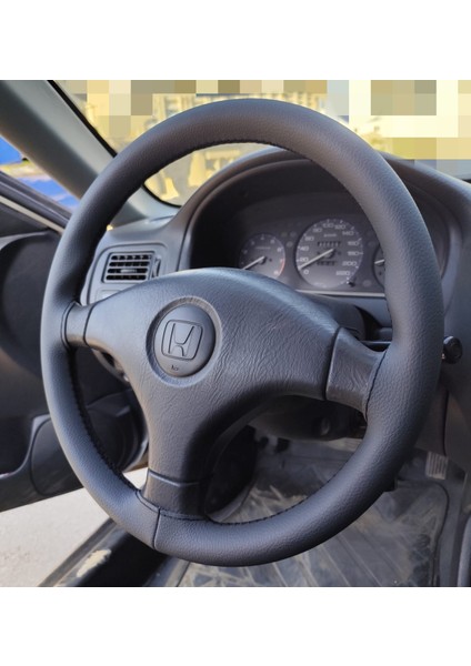 Dikişli Direksiyon Kılıfı Siyah Deri Siyah Dikişli Honda Civic Ies Için