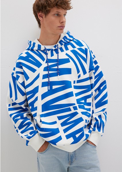 Mavi Baskılı Kapüşonlu Sweatshirt 0610121-620