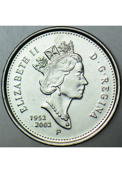 Kanada 5 Cent 2002 Sirkülasyon Hatıra. Kraliçe Iı. Elizabeth Tahtta 50. Yıl. Altın Jübile. 21,2 mm modelleri