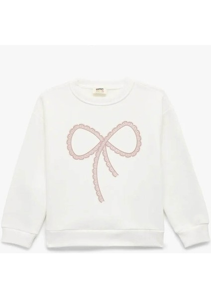 Şardonlu Fiyonk Baskılı Ekru Kız Çocuk Sweatshirt 6WKG10209AK