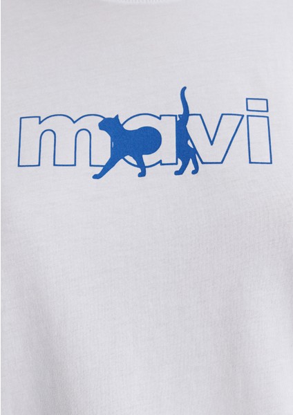 Mavi Kedi Logo Baskılı Beyaz Tişört 1611478-620