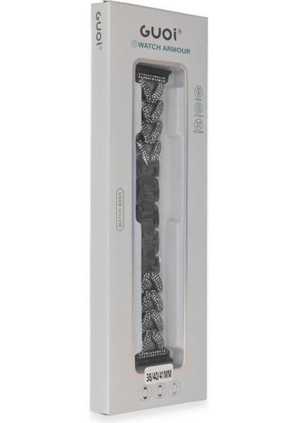 Apple Watch 38mm Node Taşlı Kordon - Siyah-(5796)