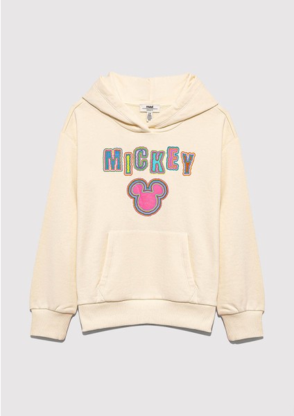 Mickey Baskılı Kapüşonlu Bej Sweatshirt 7S10141-70072