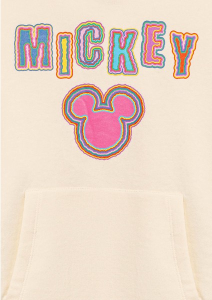 Mickey Baskılı Kapüşonlu Bej Sweatshirt 7S10141-70072 fırsatları