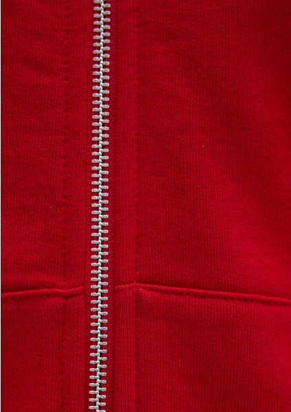 Fermuarlı Kapüşonlu Kırmızı Basic Sweatshirt 1611775-82054