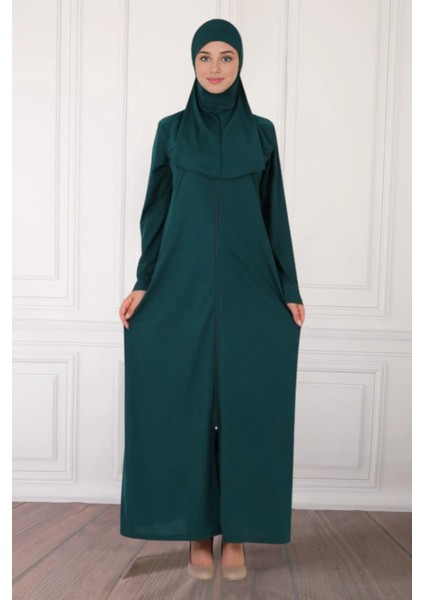 Fermuarlı Tek Parça Kaymaz Başörtülü Pratik Namaz Elbisesi fiyatları