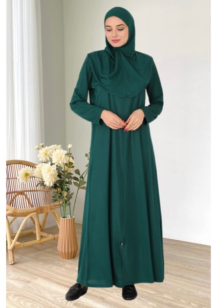 Fermuarlı Tek Parça Kaymaz Başörtülü Pratik Namaz Elbisesi fırsatları