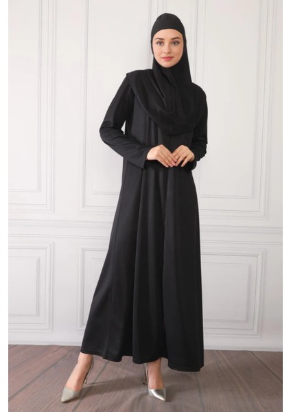 Fermuarlı Tek Parça Kaymaz Başörtülü Pratik Namaz Elbisesi