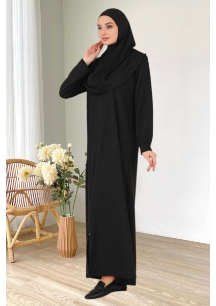 Fermuarlı Tek Parça Kaymaz Başörtülü Pratik Namaz Elbisesi fırsatları