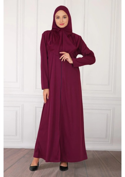 Fermuarlı Tek Parça Kaymaz Başörtülü Pratik Namaz Elbisesi