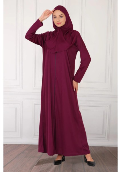 Fermuarlı Tek Parça Kaymaz Başörtülü Pratik Namaz Elbisesi fiyatları