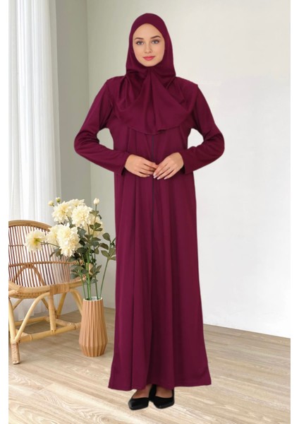 Fermuarlı Tek Parça Kaymaz Başörtülü Pratik Namaz Elbisesi modelleri