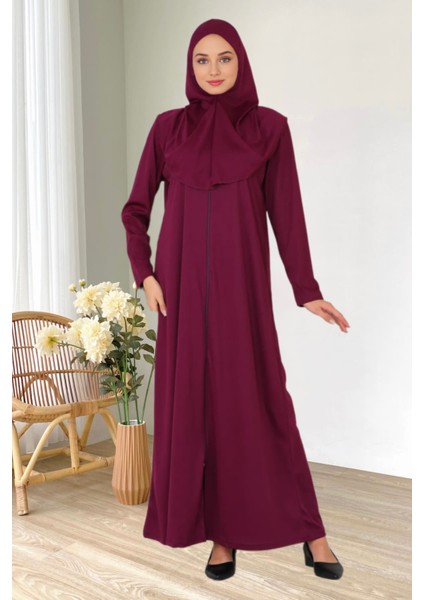 Fermuarlı Tek Parça Kaymaz Başörtülü Pratik Namaz Elbisesi fırsatları