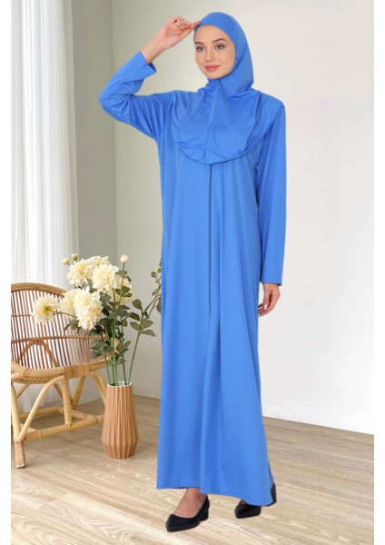 Fermuarlı Tek Parça Kaymaz Başörtülü Pratik Namaz Elbisesi modelleri