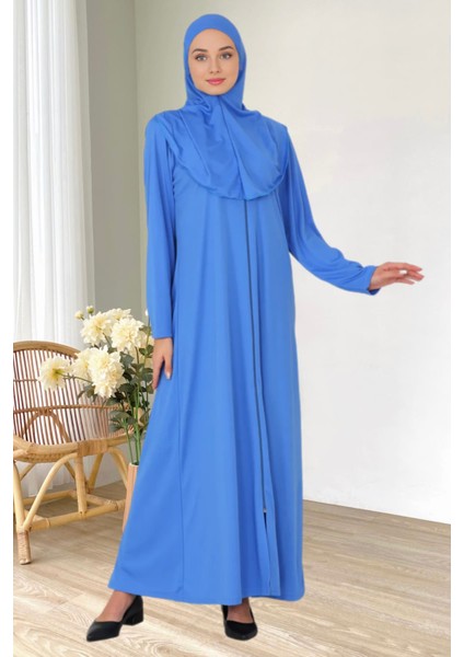 Fermuarlı Tek Parça Kaymaz Başörtülü Pratik Namaz Elbisesi fırsatları
