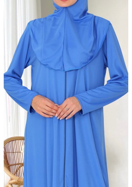 Fermuarlı Tek Parça Kaymaz Başörtülü Pratik Namaz Elbisesi