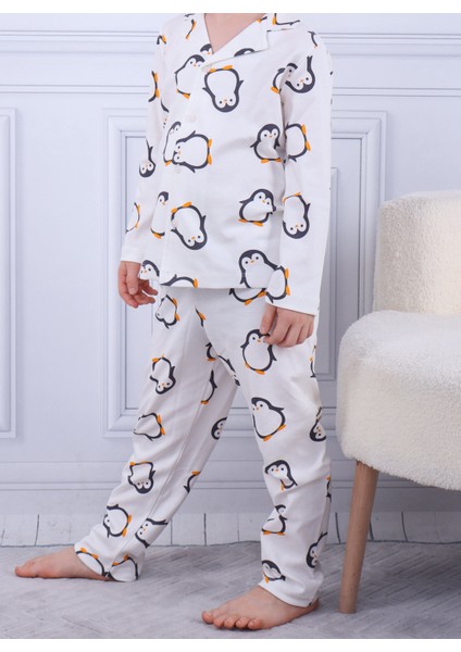 Penguan Desen Erkek Çocuk Düğmeli Pijama Takımı indirimleri