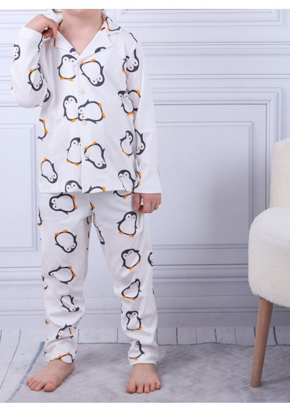 Penguan Desen Erkek Çocuk Düğmeli Pijama Takımı