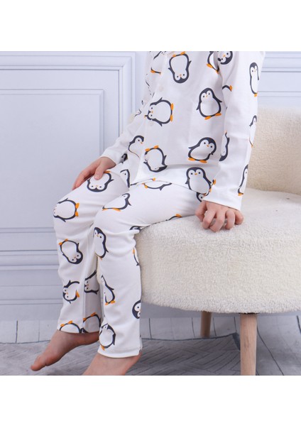 Penguan Desen Erkek Çocuk Düğmeli Pijama Takımı