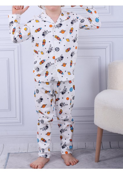 Gezegen Desen Erkek Çocuk Düğmeli Pijama Takımı