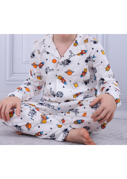 Gezegen Desen Erkek Çocuk Düğmeli Pijama Takımı