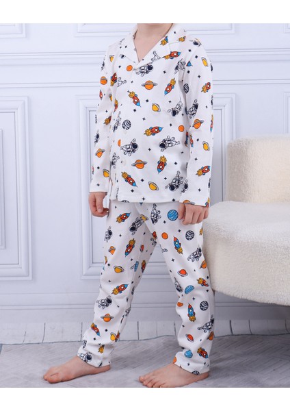 Gezegen Desen Erkek Çocuk Düğmeli Pijama Takımı