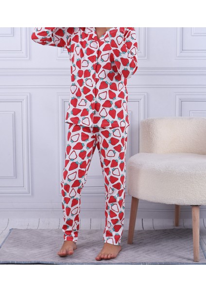 Çilek Desen Kız Çocuk Düğmeli Pijama Takımı fırsatları