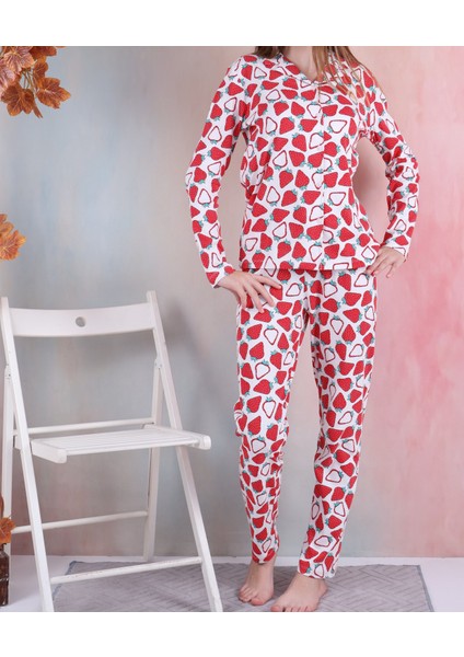 Çilek Desen Kız Garson Düğmeli Pijama Takımı fiyatları