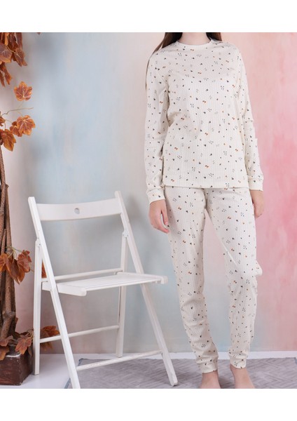 Çam Figürlü Kız Garson Fitilli Pijama Takımı