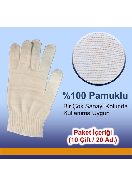 Pamuklu Kaplamasız Sanayi Eldiveni (100 Çift /200 Ad.) fiyatları