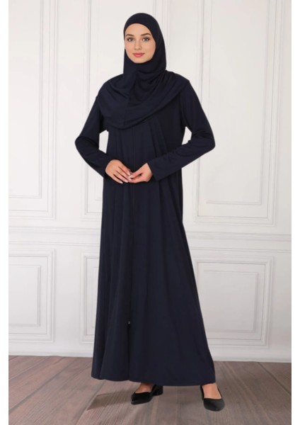 Fermuarlı Tek Parça Kaymaz Başörtülü Pratik Namaz Elbisesi