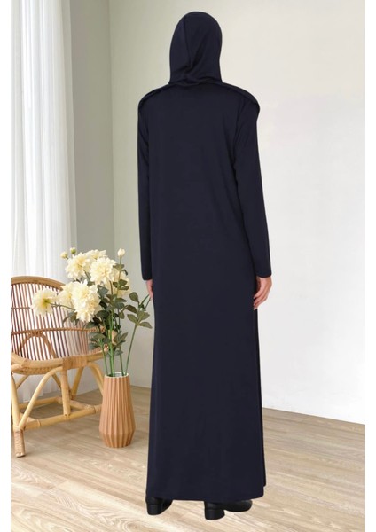 Fermuarlı Tek Parça Kaymaz Başörtülü Pratik Namaz Elbisesi