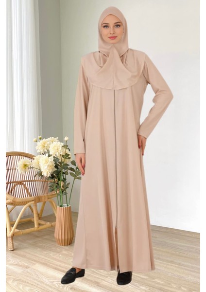 Fermuarlı Tek Parça Kaymaz Başörtülü Pratik Namaz Elbisesi fırsatları