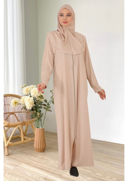 Fermuarlı Tek Parça Kaymaz Başörtülü Pratik Namaz Elbisesi indirimleri