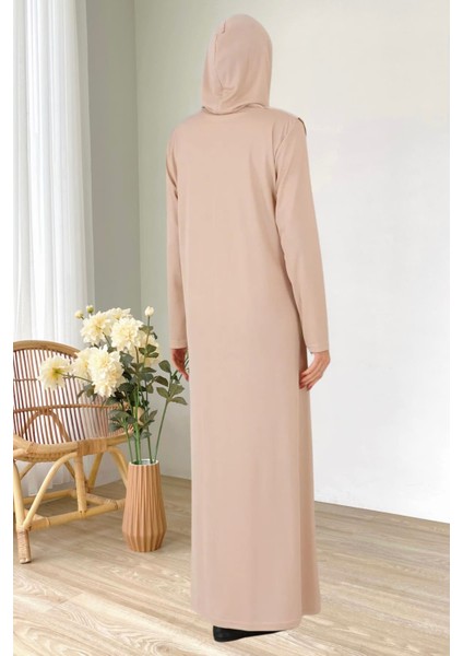 Fermuarlı Tek Parça Kaymaz Başörtülü Pratik Namaz Elbisesi