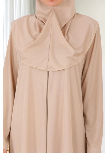 Fermuarlı Tek Parça Kaymaz Başörtülü Pratik Namaz Elbisesi