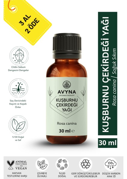 Kuşburnu Çekirdeği Yağı 30 ml Soğuk Sıkım Saf ve Doğal (Rosehip Seed Oil) - 3 Al 2 Öde