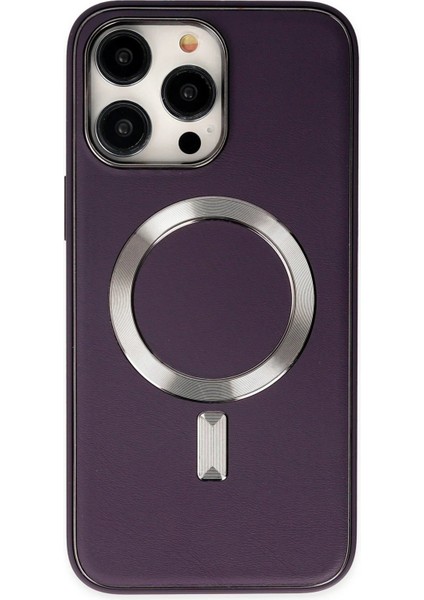iPhone 13 Pro Max Kılıf Coco Deri Magneticsafe Silikon - Derin MOR-(5796) - CHT4451-8462