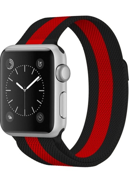 Apple Watch 38MM Metal Mıknatıslı Kordon - SIYAH-KIRMIZI-(5796) - CHT6970-9966